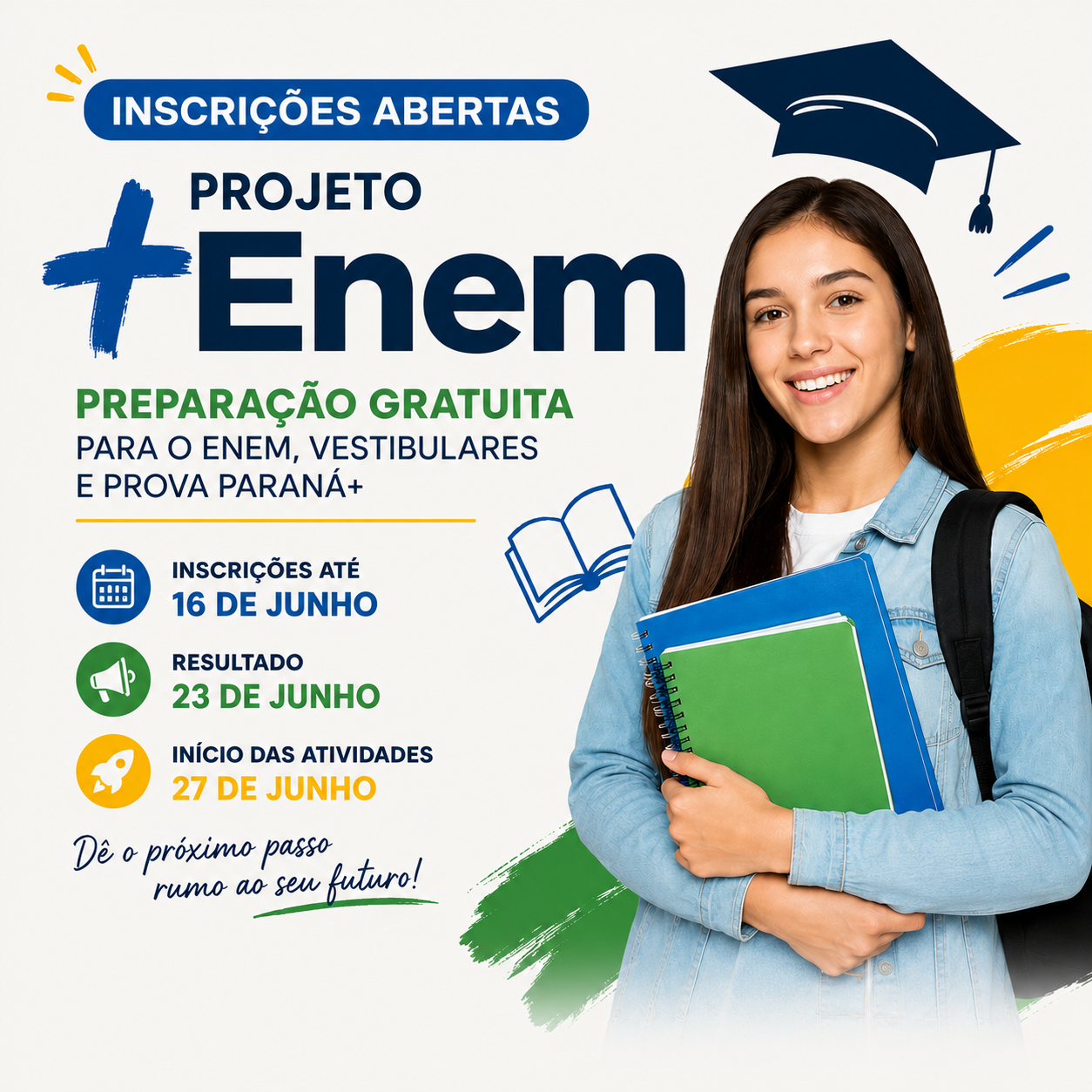Inscrições abertas para o Projeto +Enem oferecem preparação gratuita para estudantes da região